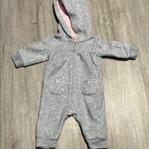 Cozy Gray Hooded Baby One Piece